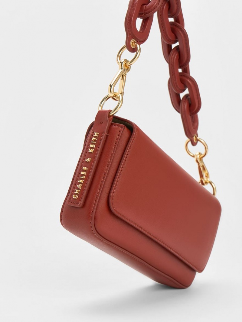 Charles & Keith Catena Front Flap Tragetaschen Dunkelrot | 093NQOMVB