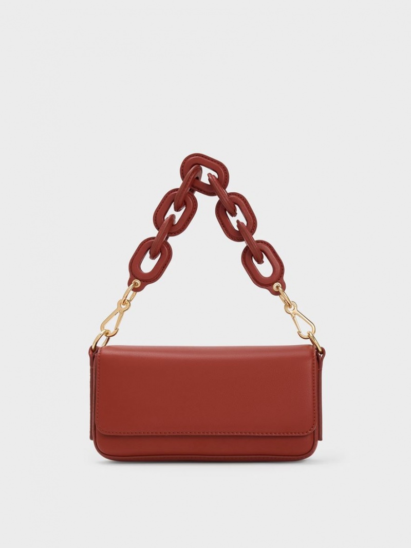 Charles & Keith Catena Front Flap Tragetaschen Dunkelrot | 093NQOMVB