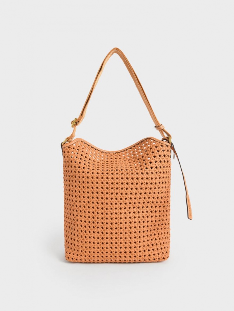 Charles & Keith Cecily Woven Large Schultertaschen Orange | 214FTBLMV