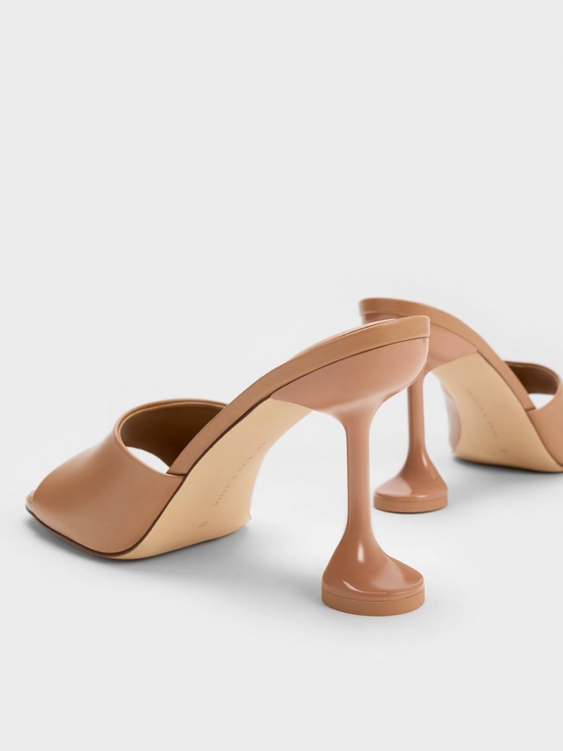 Charles & Keith Celestine Sculptural Heel Mules Braun | 107RTEILS