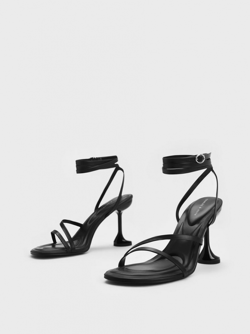 Charles & Keith Celestine Sculptural Heel Riemchensandalen Schwarz | 652DCKPSG