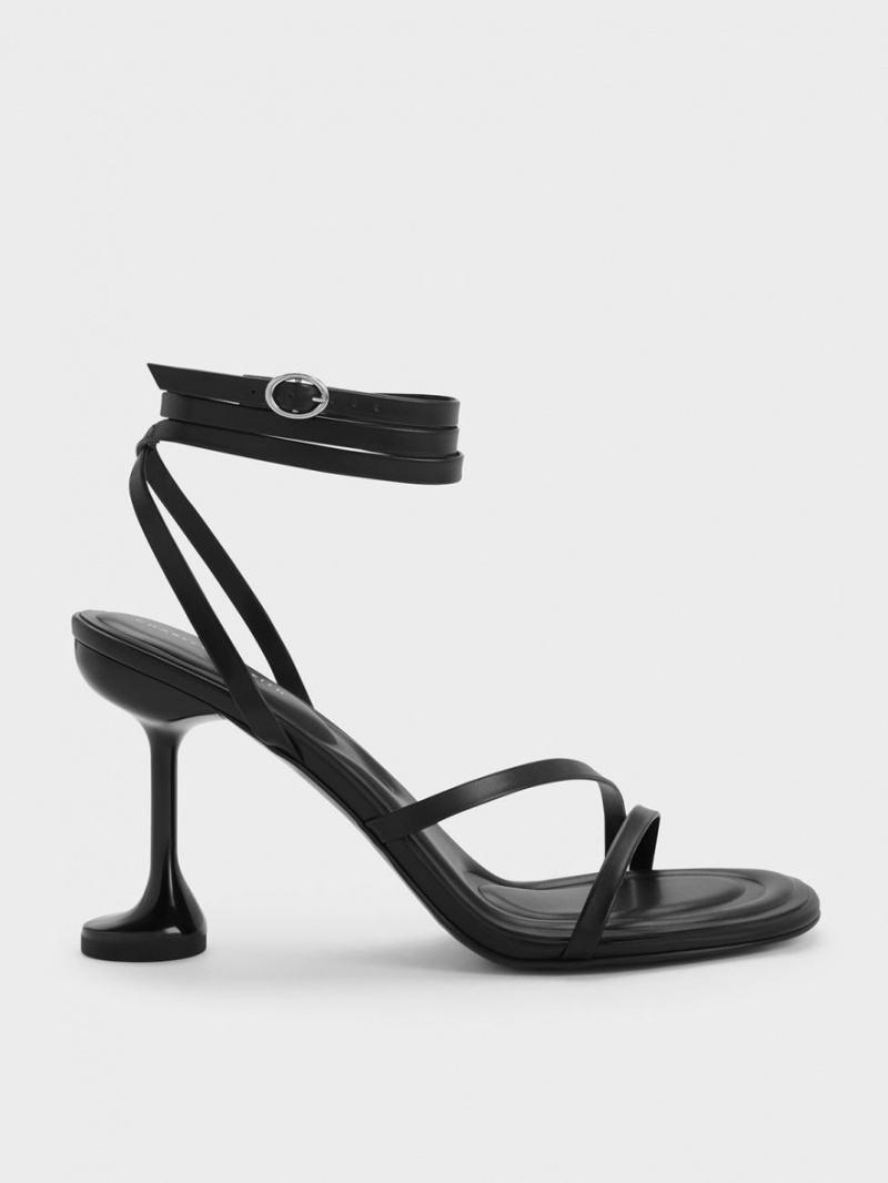 Charles & Keith Celestine Sculptural Heel Riemchensandalen Schwarz | 652DCKPSG