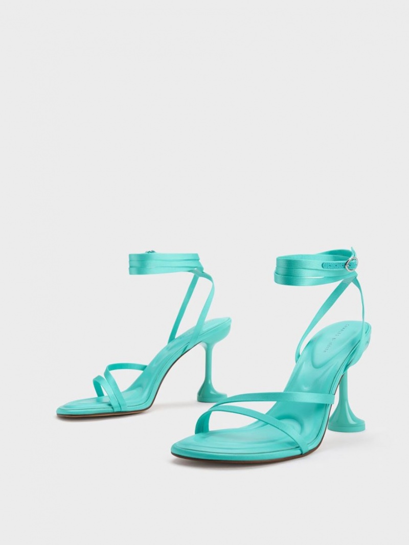 Charles & Keith Celestine Sculptural Heel Riemchensandalen Türkis | 892SDIBUH