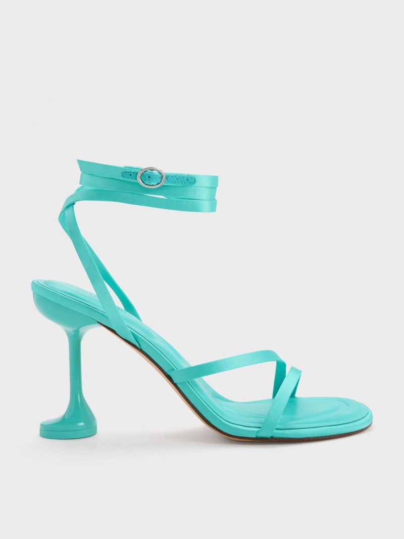 Charles & Keith Celestine Sculptural Heel Riemchensandalen Türkis | 892SDIBUH