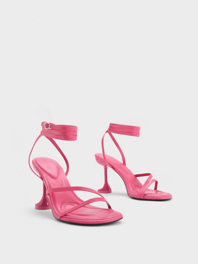 Charles & Keith Celestine Sculptural Heel Riemchensandalen Rosa | 235DFLHAR