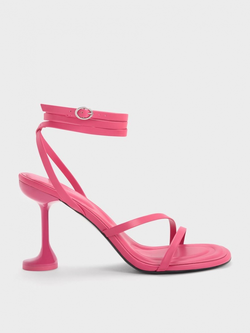 Charles & Keith Celestine Sculptural Heel Riemchensandalen Rosa | 235DFLHAR