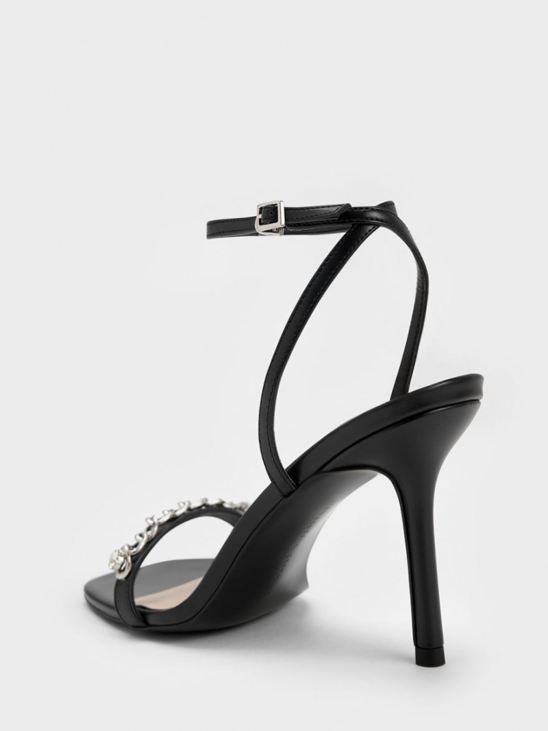 Charles & Keith Chain-Embellished Ankle Riemchensandalen Schwarz | 143VYXJTI