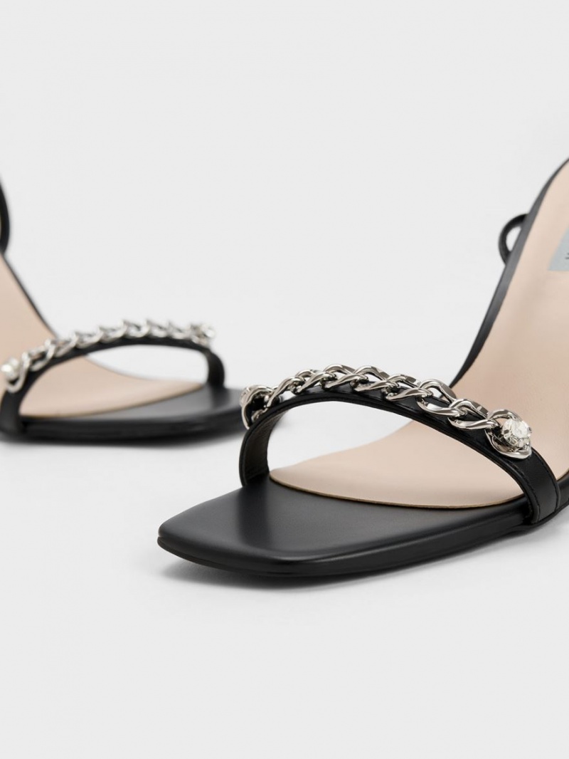 Charles & Keith Chain-Embellished Ankle Riemchensandalen Schwarz | 143VYXJTI