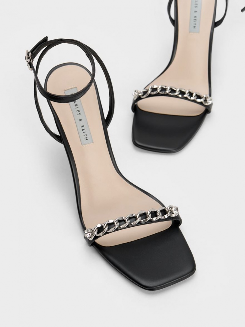 Charles & Keith Chain-Embellished Ankle Riemchensandalen Schwarz | 143VYXJTI