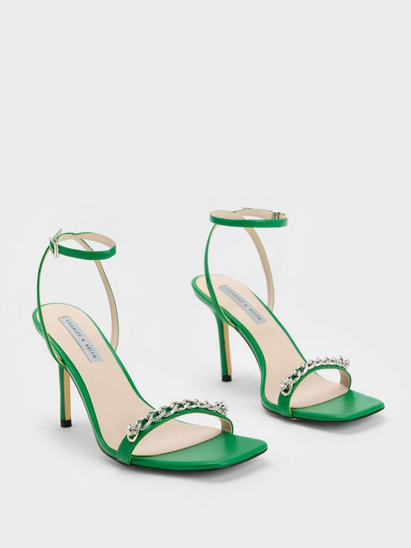 Charles & Keith Chain-Embellished Ankle Riemchensandalen Grün | 439RETLMG