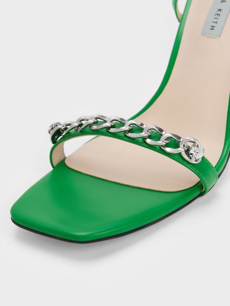 Charles & Keith Chain-Embellished Ankle Riemchensandalen Grün | 439RETLMG