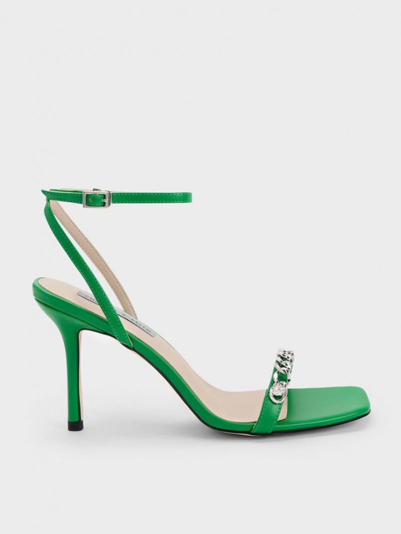 Charles & Keith Chain-Embellished Ankle Riemchensandalen Grün | 439RETLMG