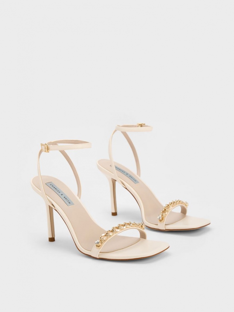 Charles & Keith Chain-Embellished Ankle Riemchensandalen Weiß | 173YIWANM