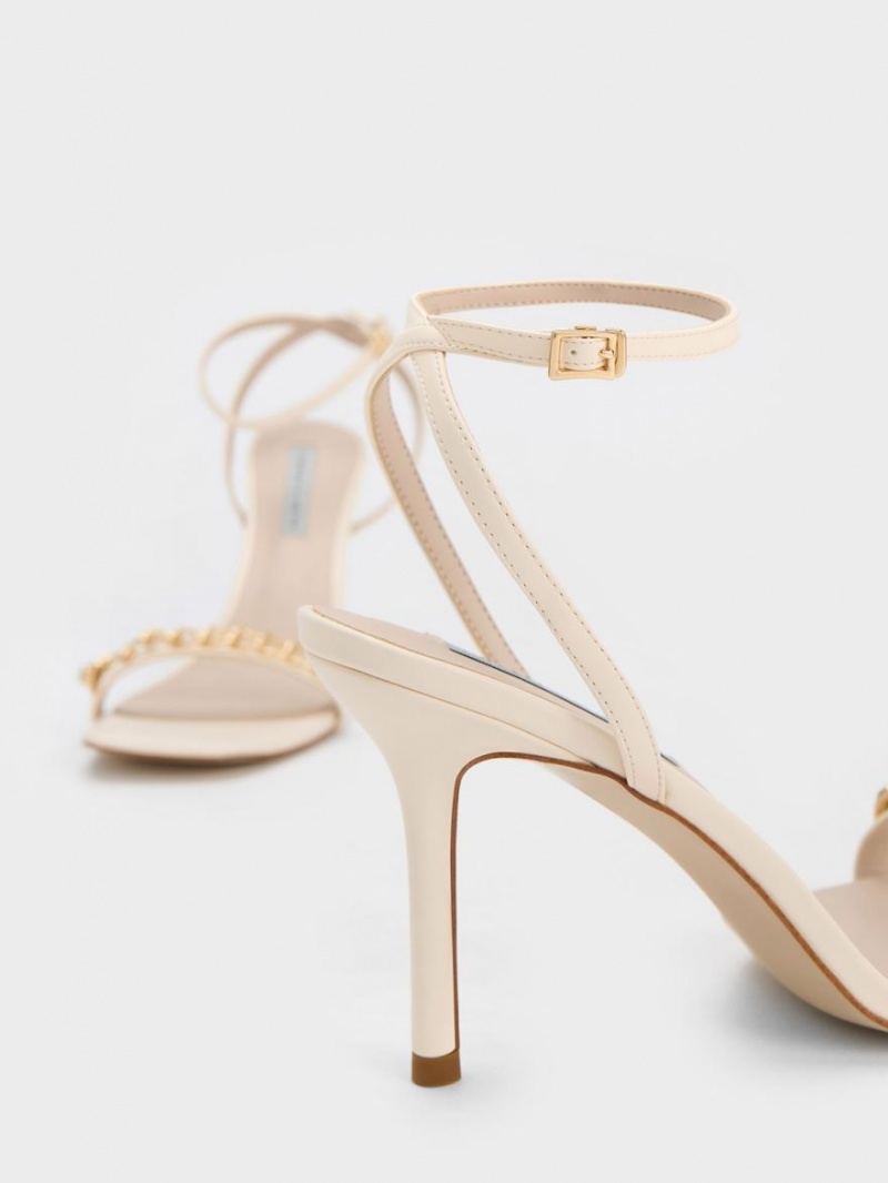 Charles & Keith Chain-Embellished Ankle Riemchensandalen Weiß | 173YIWANM