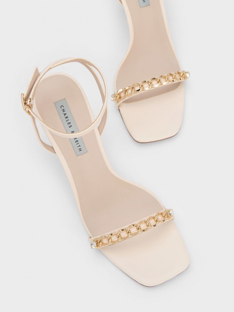 Charles & Keith Chain-Embellished Ankle Riemchensandalen Weiß | 173YIWANM