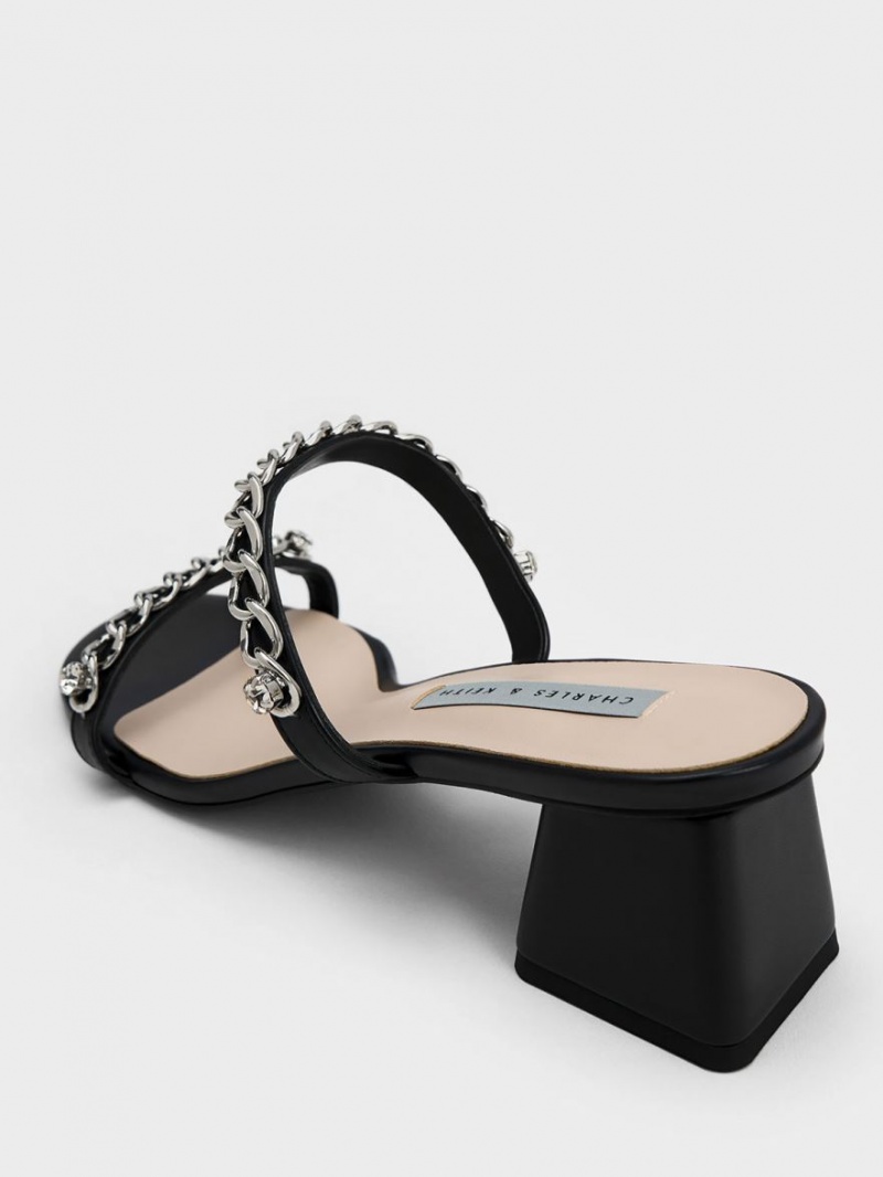 Charles & Keith Chain-Link Block Sandalen Absatz Schwarz | 740RMLTHF