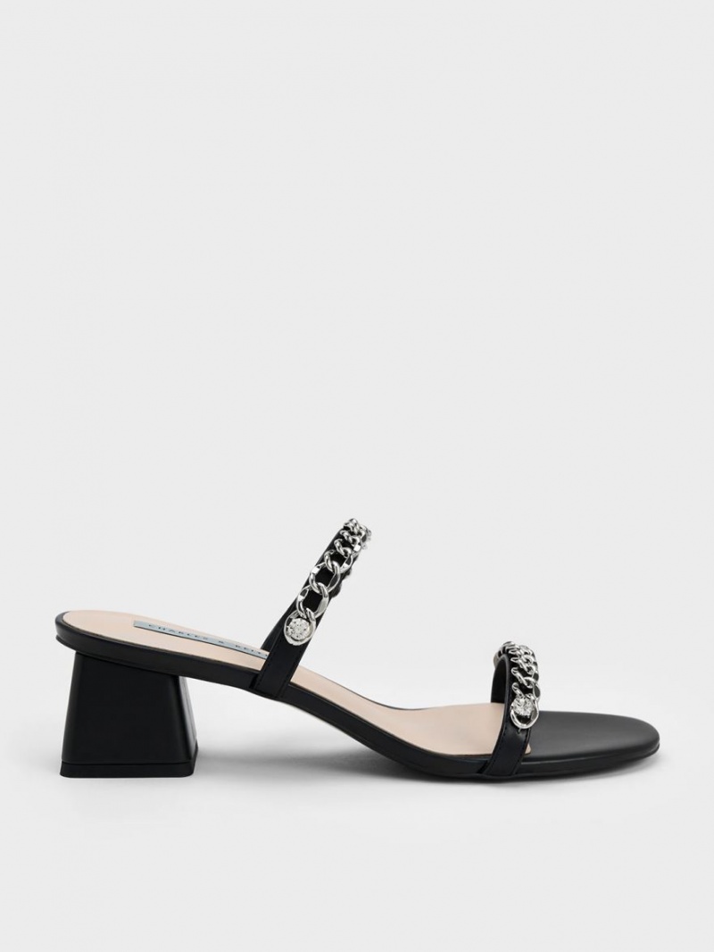 Charles & Keith Chain-Link Block Sandalen Absatz Schwarz | 740RMLTHF