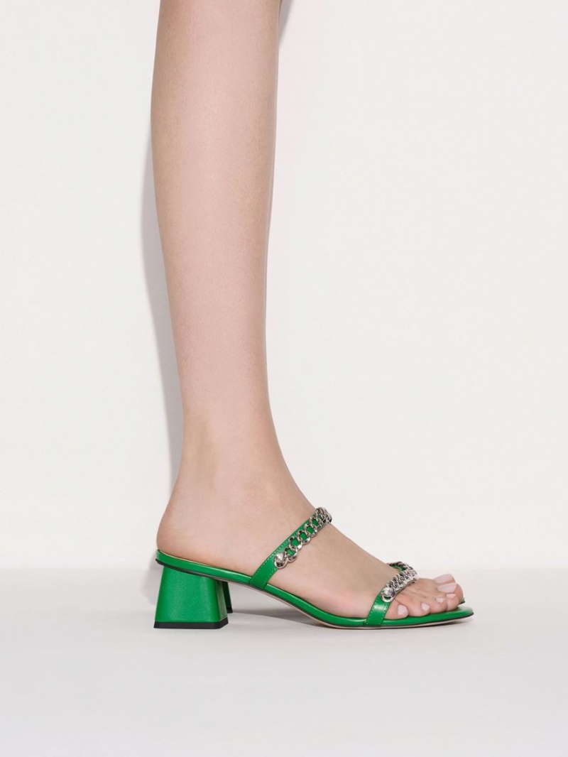 Charles & Keith Chain-Link Block Sandalen Absatz Grün | 436FVGWUI