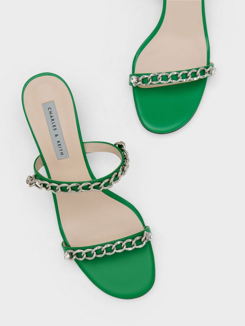 Charles & Keith Chain-Link Block Sandalen Absatz Grün | 436FVGWUI