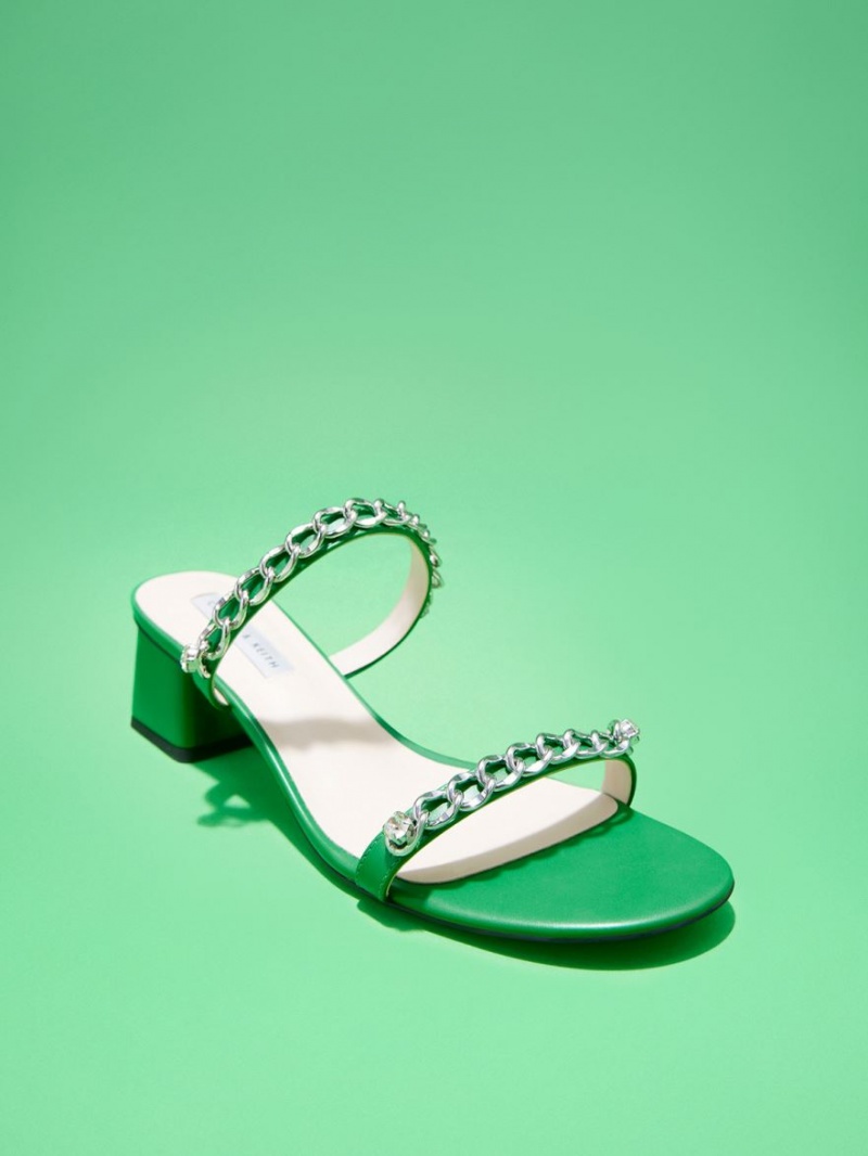 Charles & Keith Chain-Link Block Sandalen Absatz Grün | 436FVGWUI