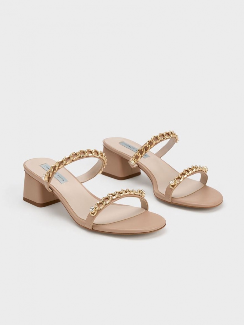 Charles & Keith Chain-Link Block Sandalen Absatz Beige | 204PBTHXY