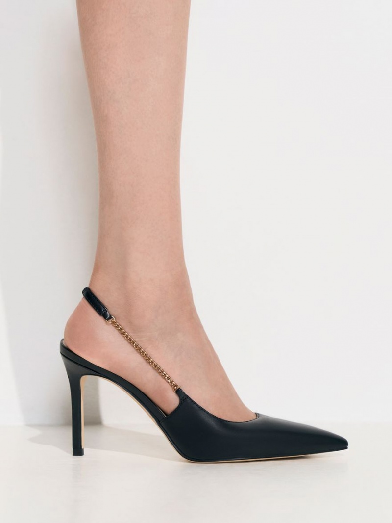 Charles & Keith Chain-Link Slingback Stiletto Pumps Schwarz | 652TSNLDC