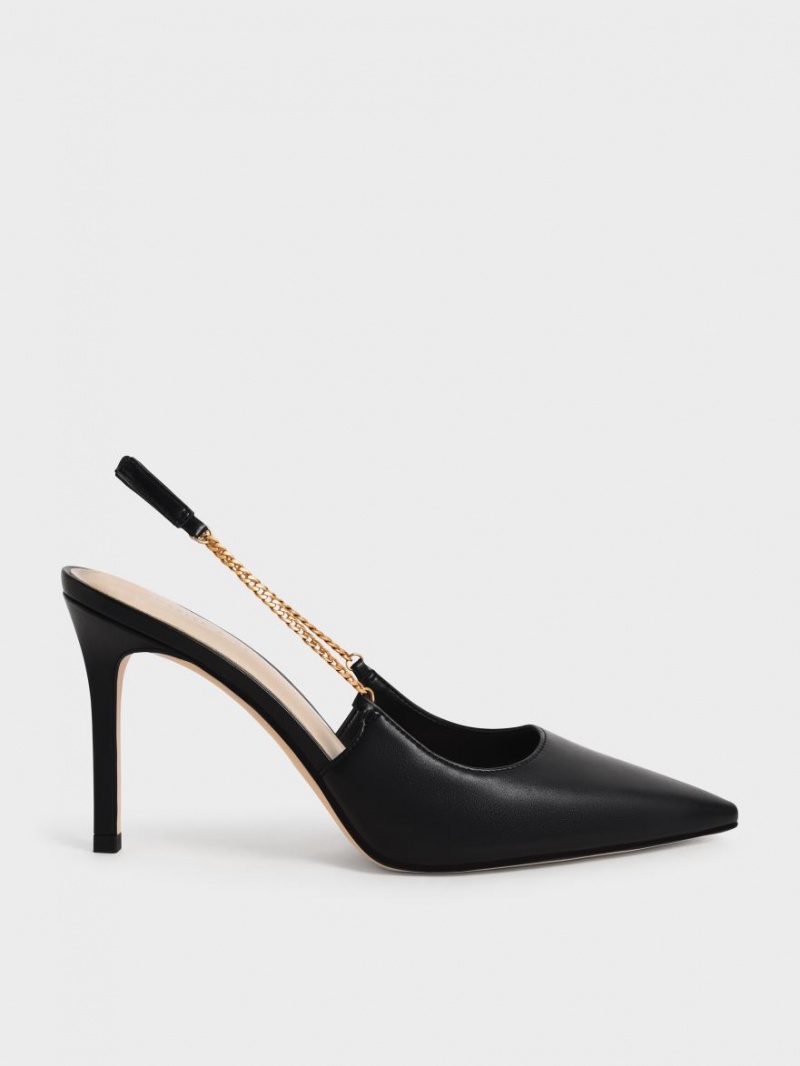 Charles & Keith Chain-Link Slingback Stiletto Pumps Schwarz | 652TSNLDC