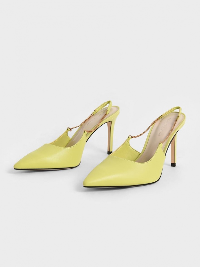 Charles & Keith Chain-Link Slingback Stiletto Pumps Hellgrün | 625YOVWPF