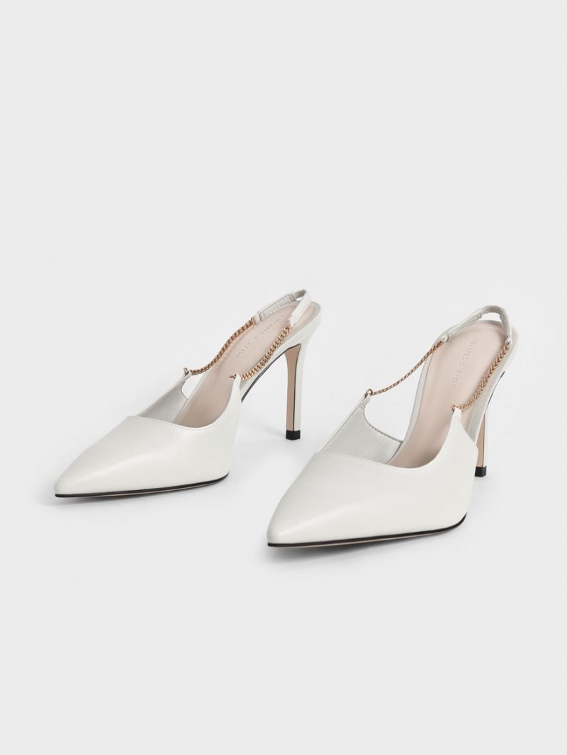 Charles & Keith Chain-Link Slingback Stiletto Pumps Weiß | 537QPWHFI