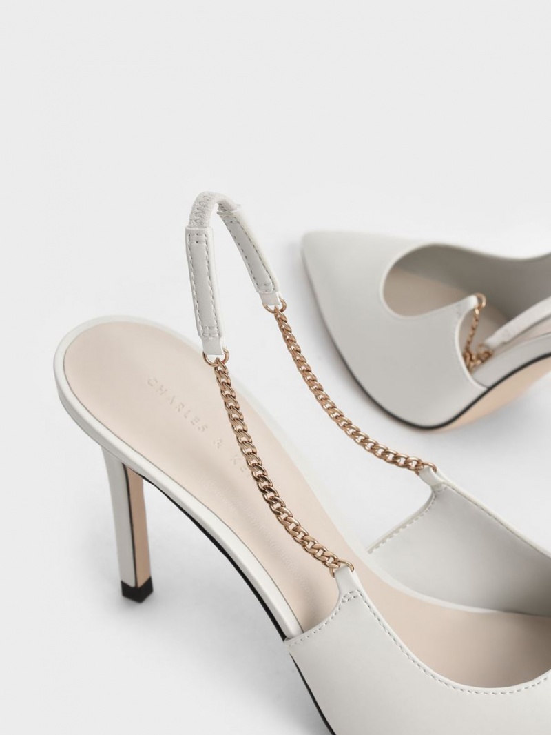 Charles & Keith Chain-Link Slingback Stiletto Pumps Weiß | 537QPWHFI