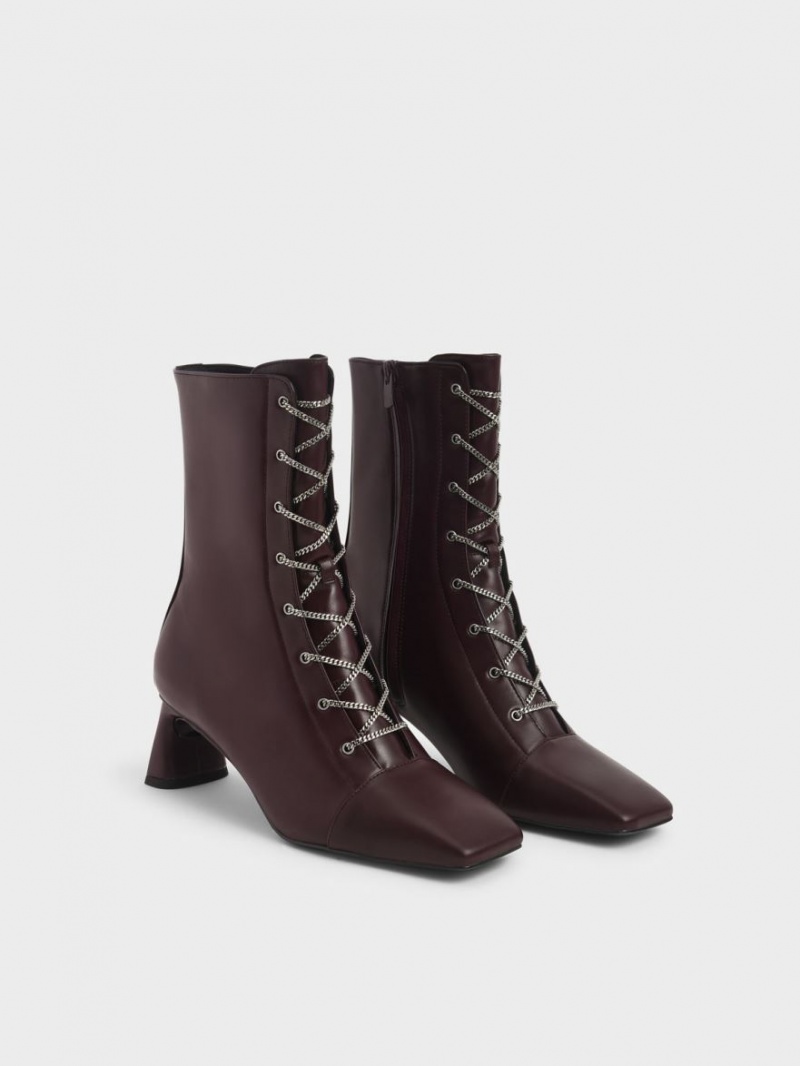 Charles & Keith Chain Calf Schnürstiefel Bordeaux | 312VCFSPT