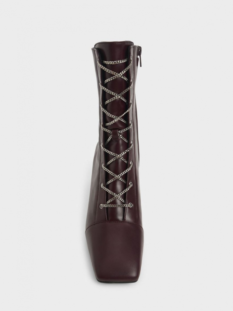 Charles & Keith Chain Calf Schnürstiefel Bordeaux | 312VCFSPT