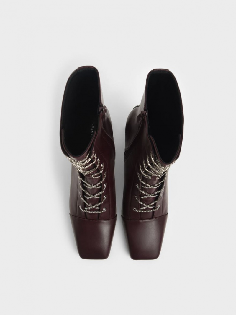 Charles & Keith Chain Calf Schnürstiefel Bordeaux | 312VCFSPT