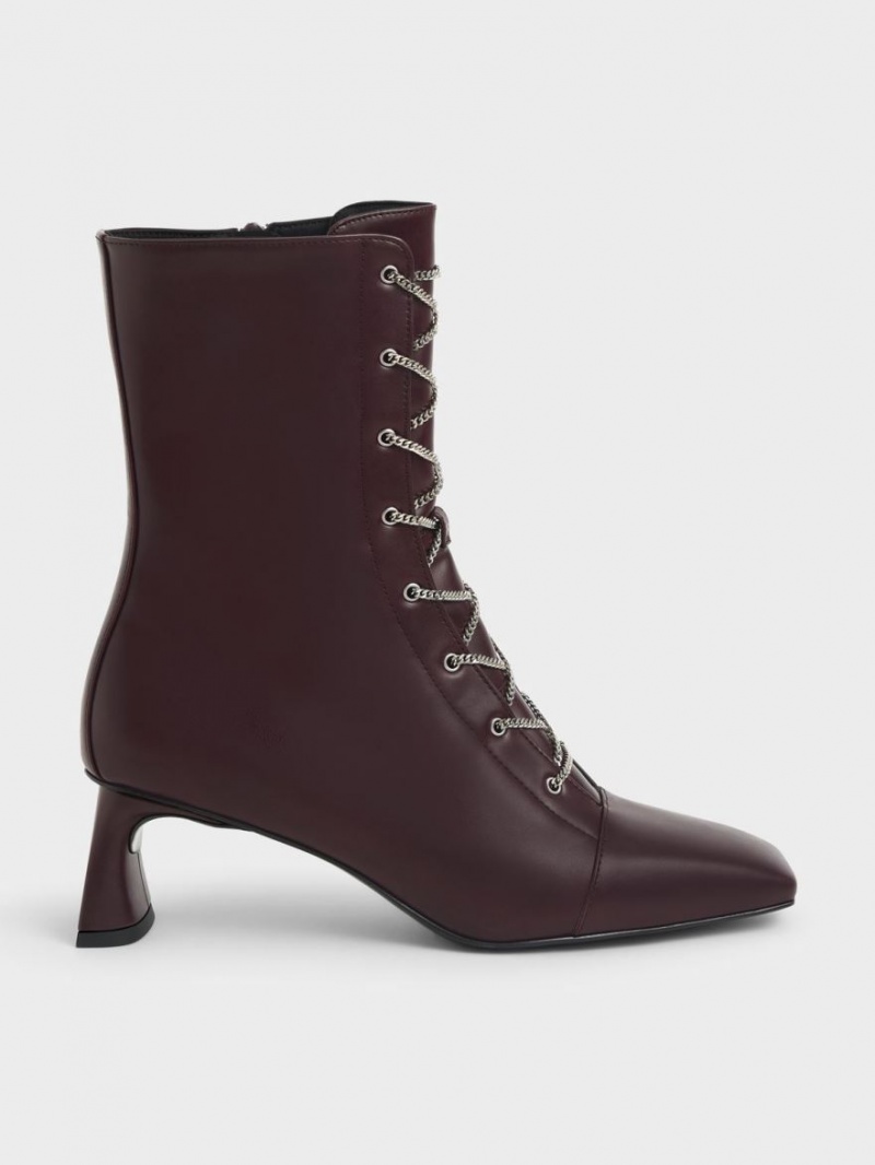 Charles & Keith Chain Calf Schnürstiefel Bordeaux | 312VCFSPT