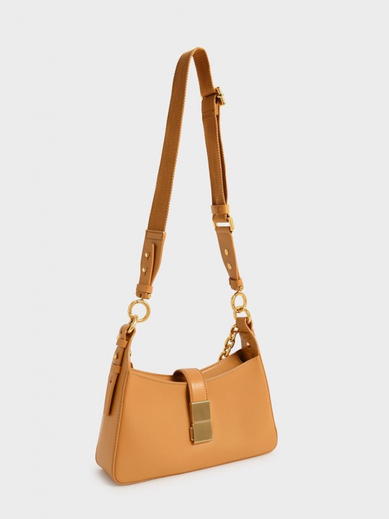 Charles & Keith Chain Handle Schultertaschen Orange | 092TNZLID