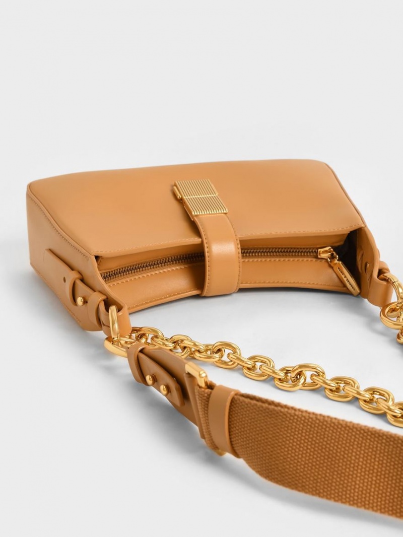 Charles & Keith Chain Handle Schultertaschen Orange | 092TNZLID