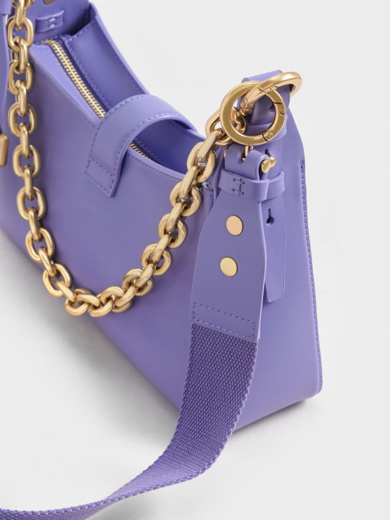 Charles & Keith Chain Handle Schultertaschen Lila | 678WKGQAC