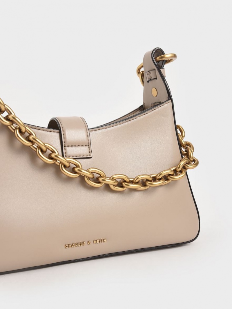 Charles & Keith Chain Handle Schultertaschen Beige | 243YOGQXE