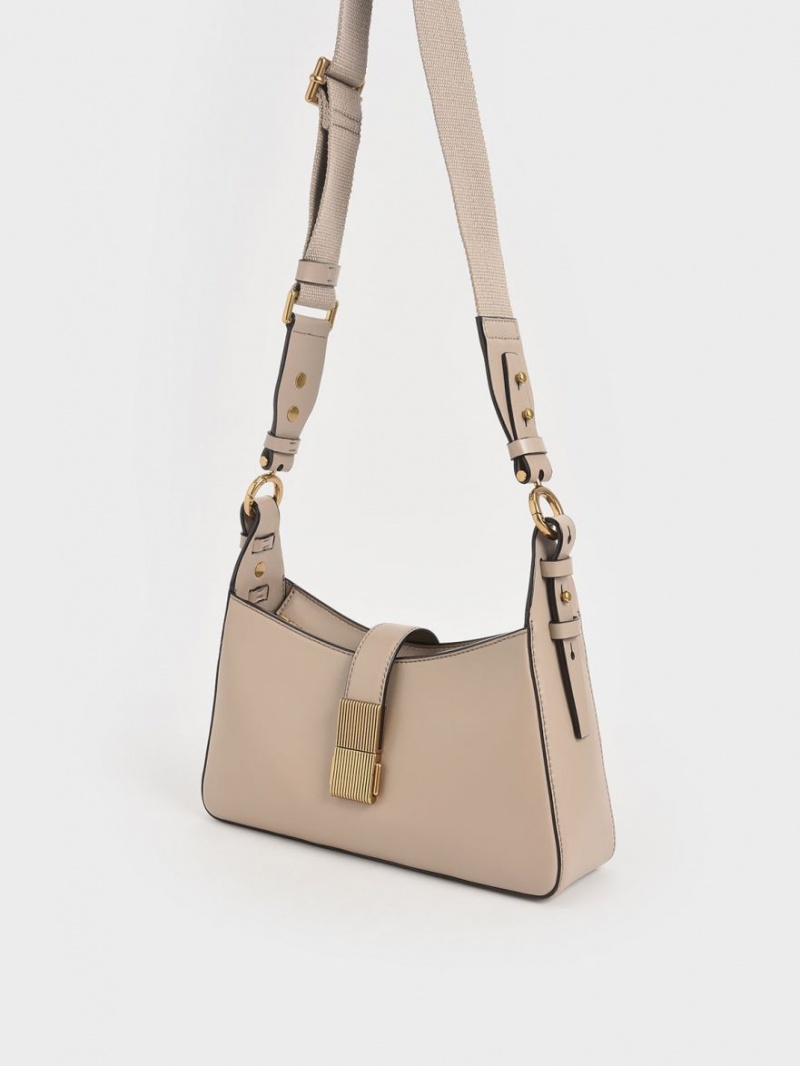 Charles & Keith Chain Handle Schultertaschen Beige | 243YOGQXE