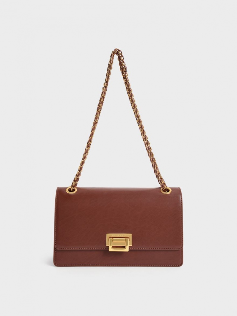 Charles & Keith Chain Handle Schultertaschen Schokolade | 137PQXKOL