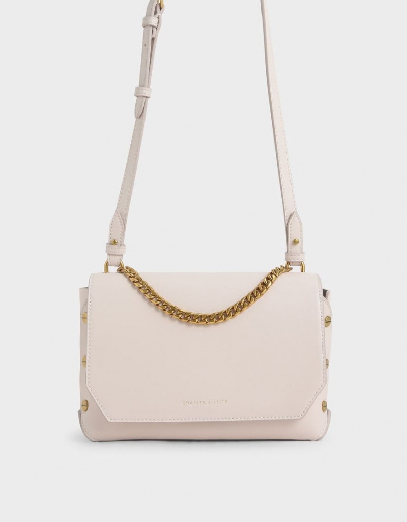 Charles & Keith Chain Handle Schultertaschen Rosa | 351DBUJLG