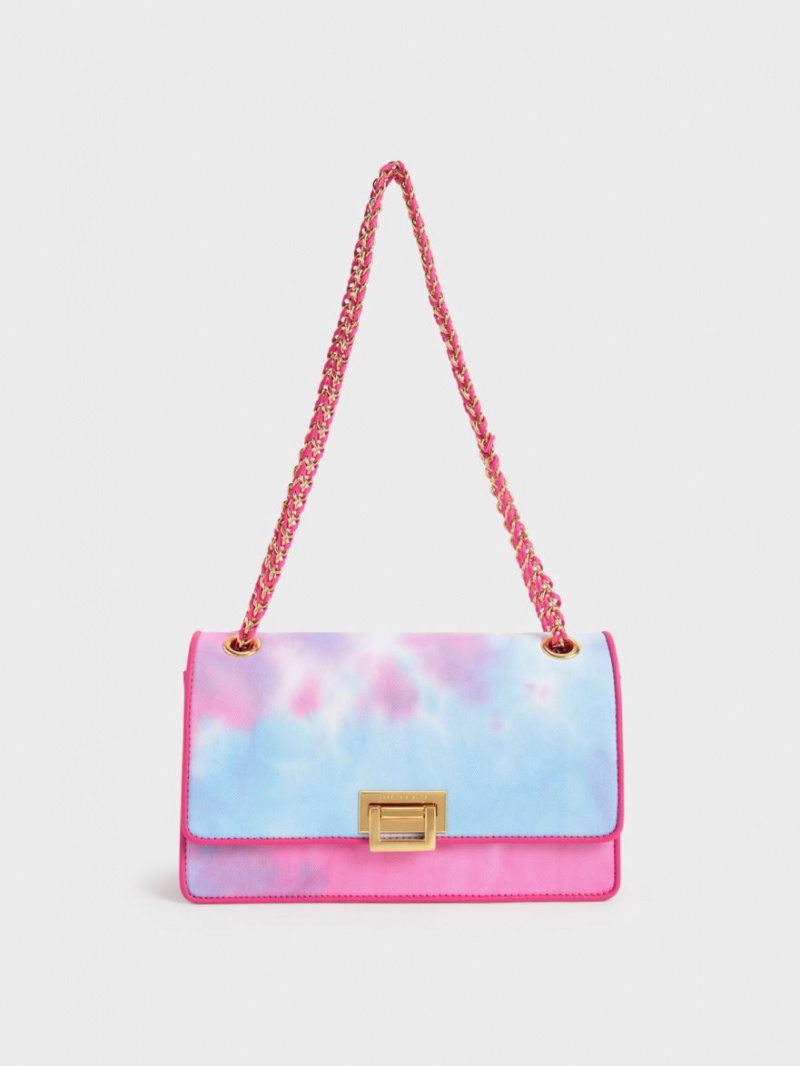 Charles & Keith Chain Handle Tie-Dye Schultertaschen Fuchsie | 796DJHYFQ