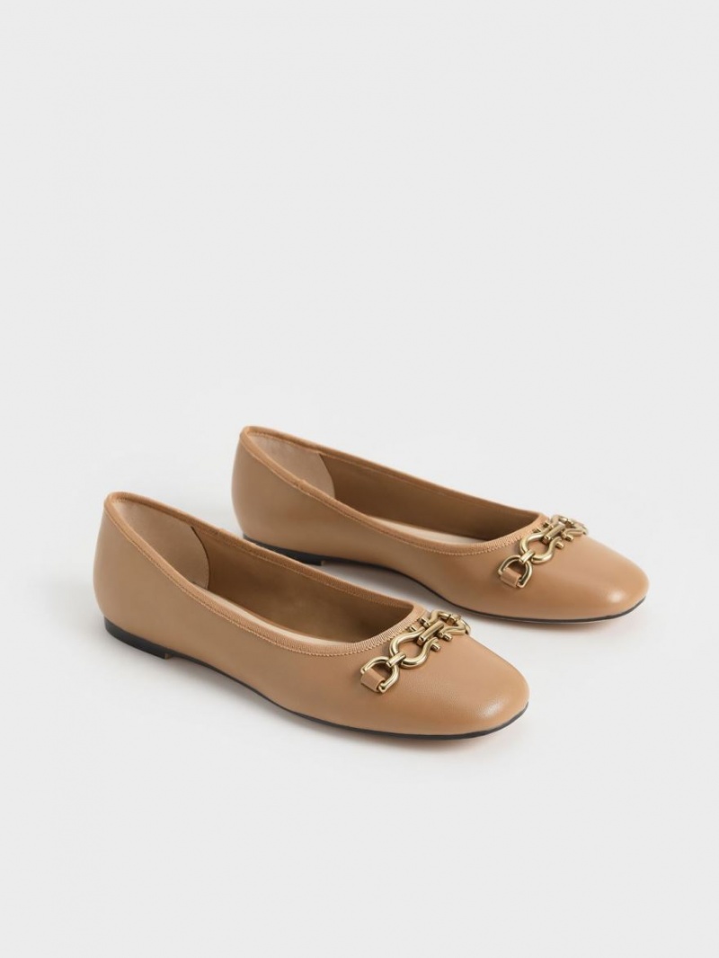 Charles & Keith Chain Link Ballerinas Braun | 295DSOMIC