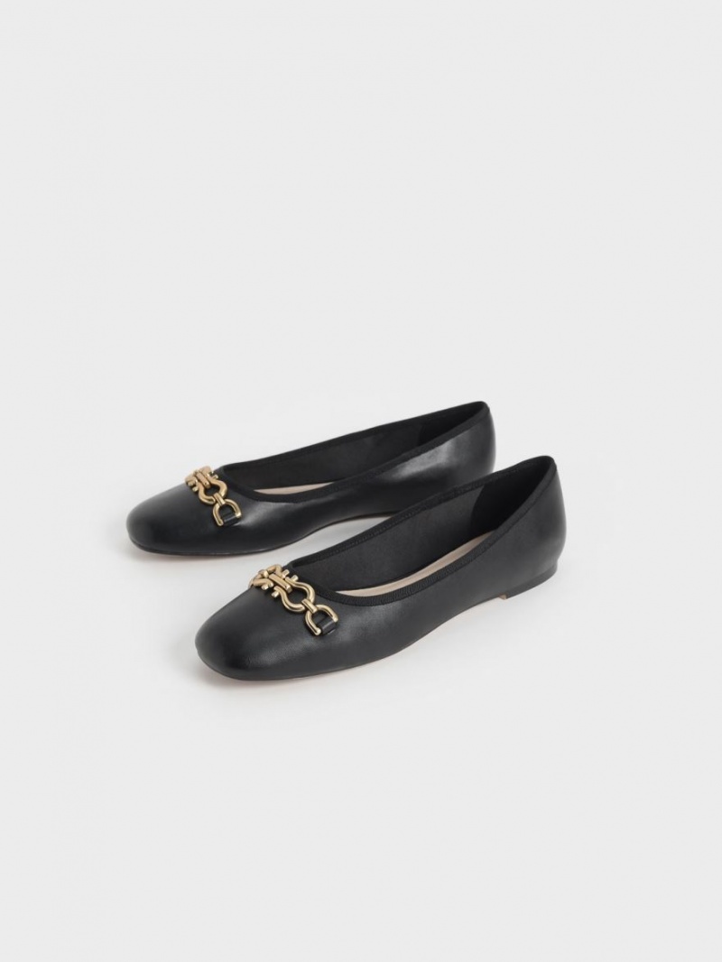 Charles & Keith Chain Link Ballerinas Schwarz | 749SZRHNM