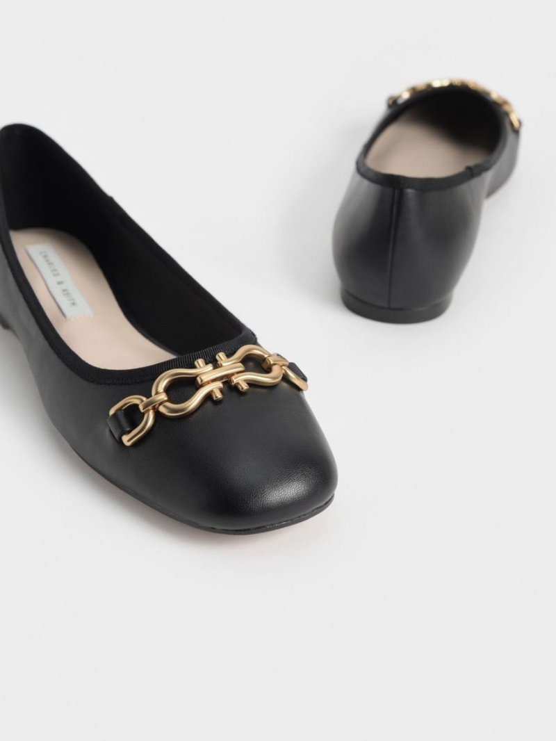 Charles & Keith Chain Link Ballerinas Schwarz | 749SZRHNM