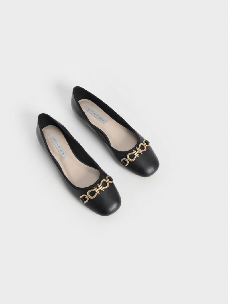 Charles & Keith Chain Link Ballerinas Schwarz | 749SZRHNM