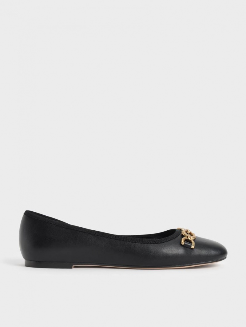 Charles & Keith Chain Link Ballerinas Schwarz | 749SZRHNM