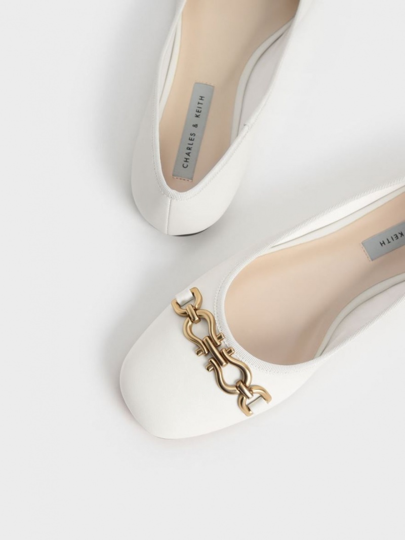 Charles & Keith Chain Link Ballerinas Weiß | 195CIOKZL