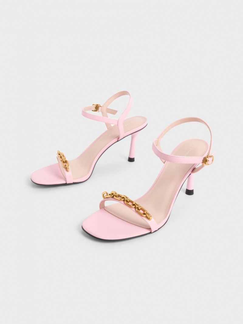 Charles & Keith Chain Link Sandalen Absatz Hellrosa | 623UMTOEG