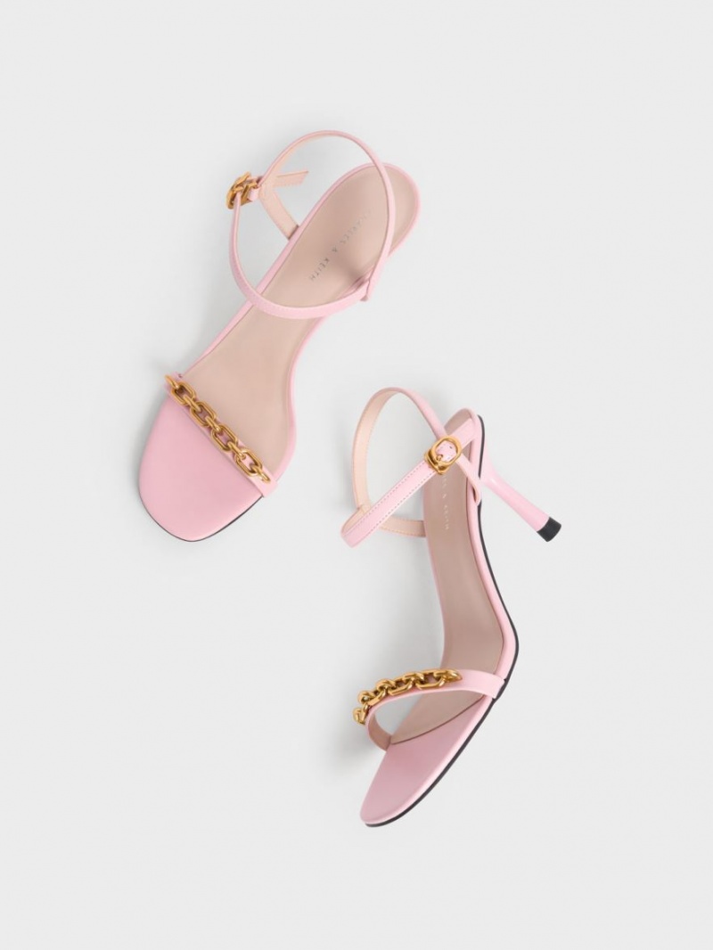 Charles & Keith Chain Link Sandalen Absatz Hellrosa | 623UMTOEG